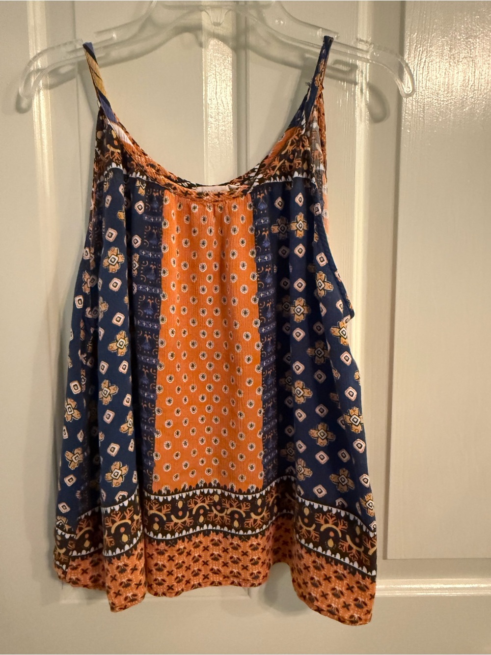 Sophie Rue Orange & Navy Boho Tank top. Size large